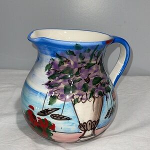 Italian hand-painted belly pitcher Ravello Collection ceramic glazed sea theme